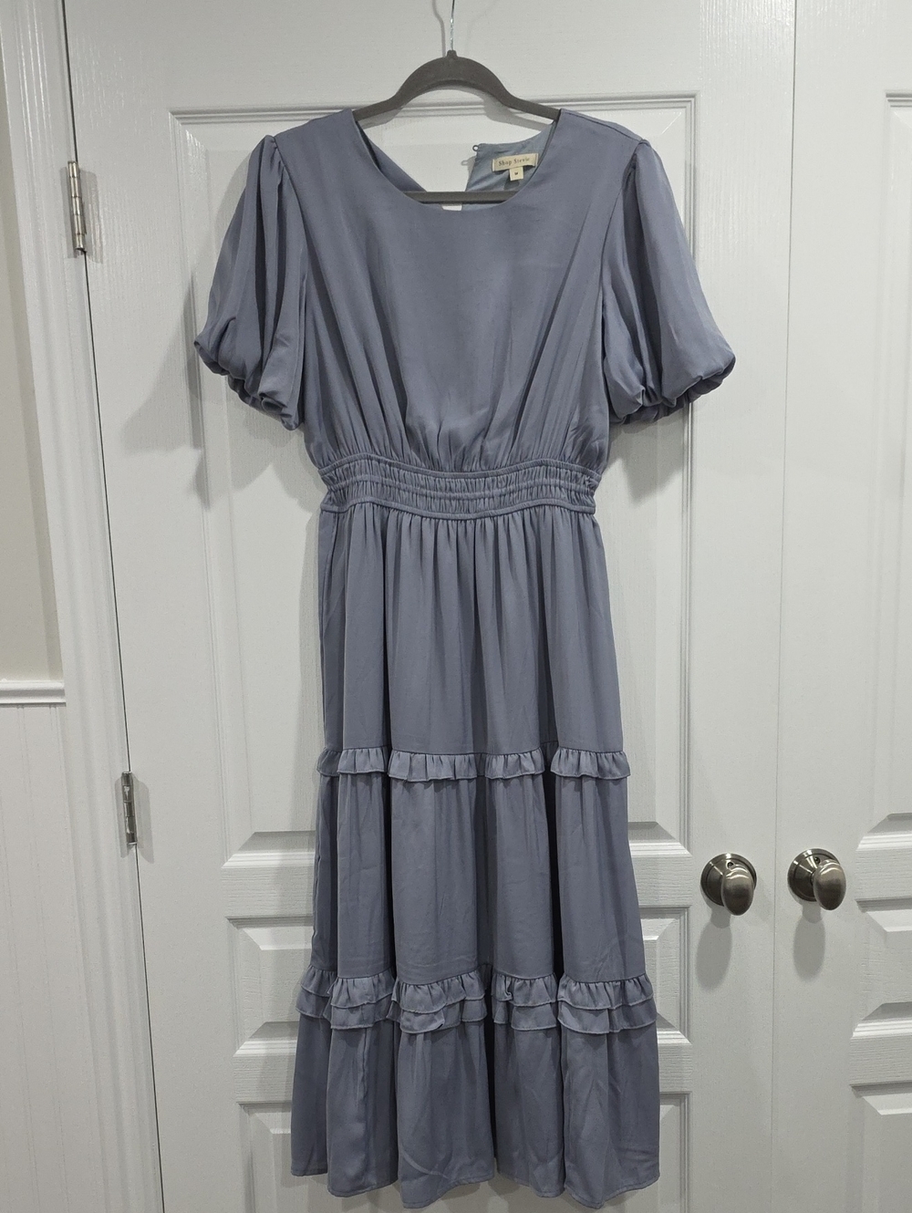 Shop Stevie Blue Puff Sleeve Tiered Maxi Dress